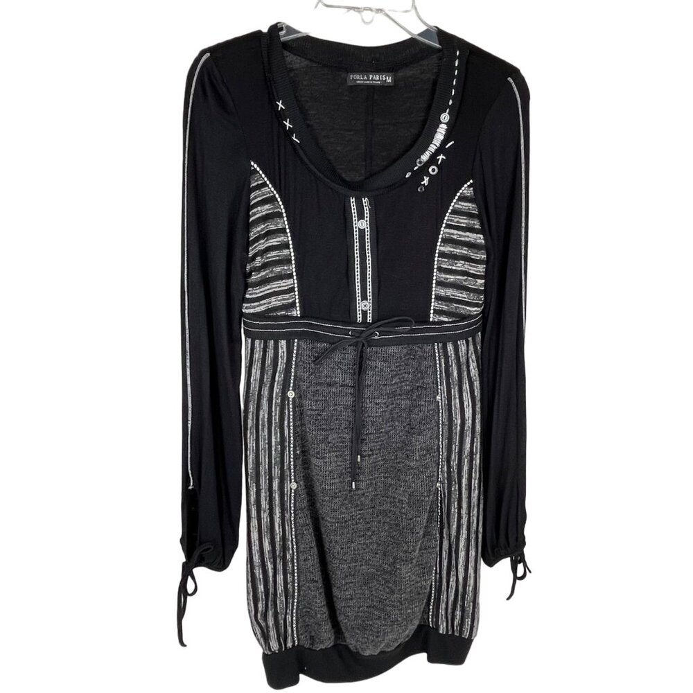 Forla Paris Black Long-Sleeve Knit Dress Tunic Sz. M